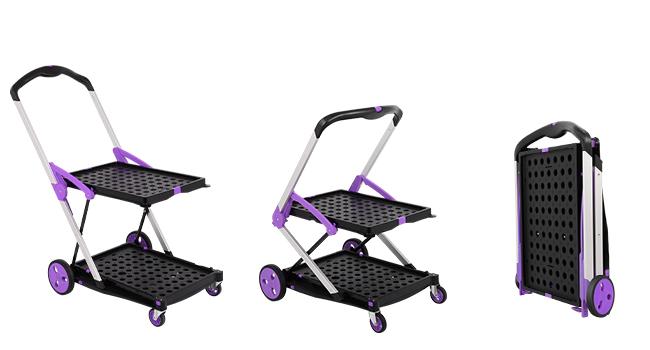 Foldable Utility Cart with Wheels,2 Layers Multifunctional Folding Cart for Cosmetic Organizer,Grocery,Office,Warehouse,Garden, Double Layers Foldable Shopping Cart,Folding Trolley for Luggage Heavy Duty(Blue/RED/PINK/Purple)