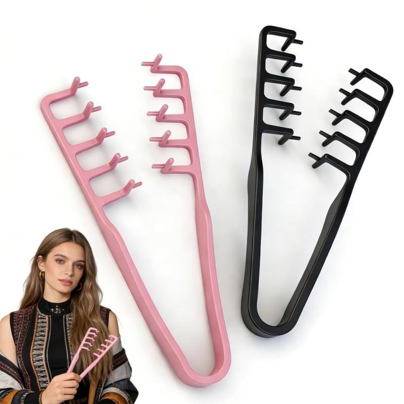 3 Texture Combs, unisex voluminous texture styling combs, wide-tooth textured styling tools, create volume and parting for bangs, ABS plastic textured handle, black + gray + pink