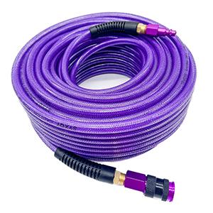 Polyurethane(PU) 1/4-Inch x 100FT Reinforced,Air Hose with 1/4" Swivel Aluminum Colored Quick Coupler and Plug,Bend Restrictor,Purple