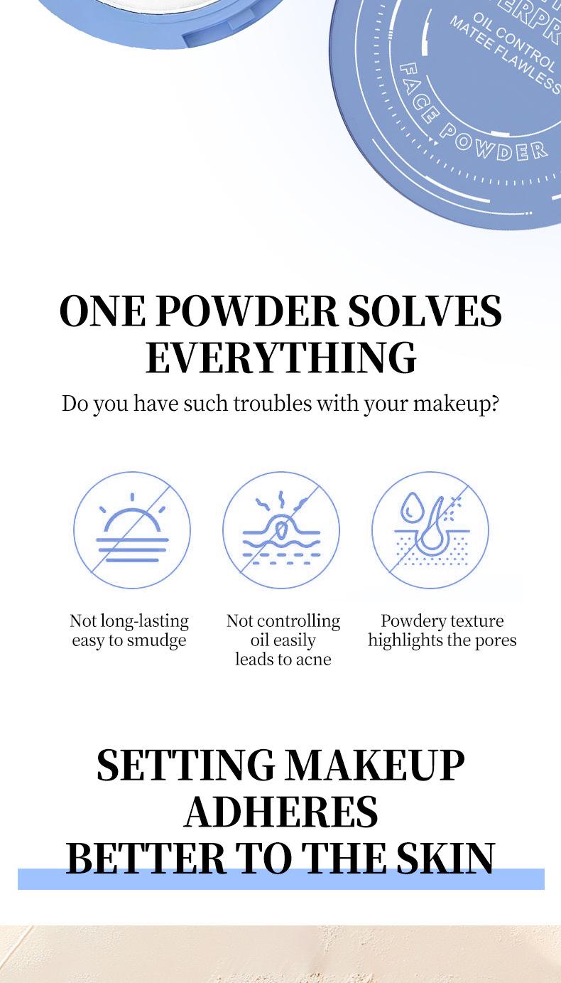 Matte Soft Focus Setting Powder & Pressed Powder, Water Resistant Natural Coverage Makeup, 3 Shades Easy Application for Daily Office Makeup, Soft Focus Finish