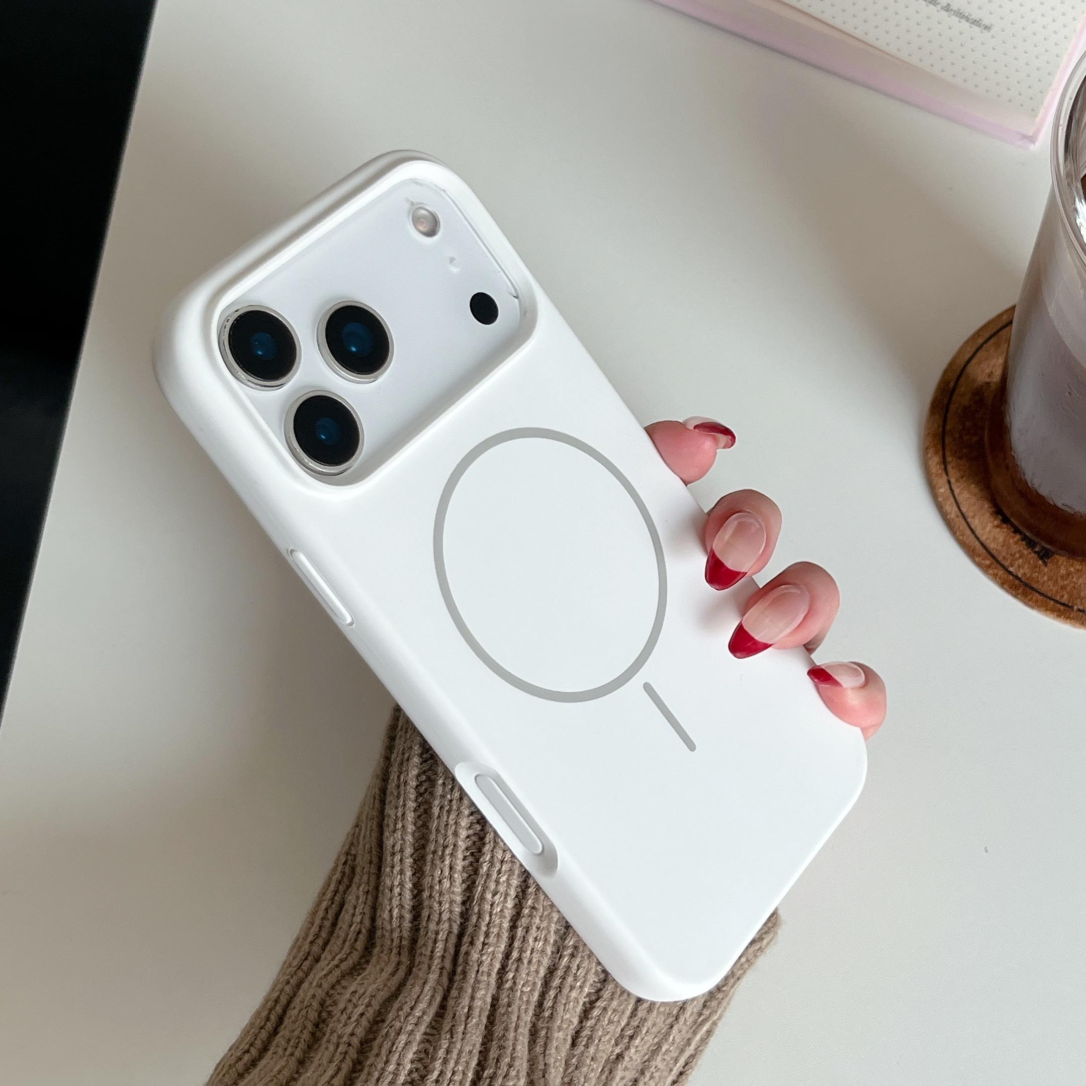 Orange thin circle magnetic suction camera button, all-inclusive, suitable for Apple 17promax mobile phone case, liquid silicone iPhone17 r skin feeling 17pro simple solid color, soft waxy 17 large holes 16