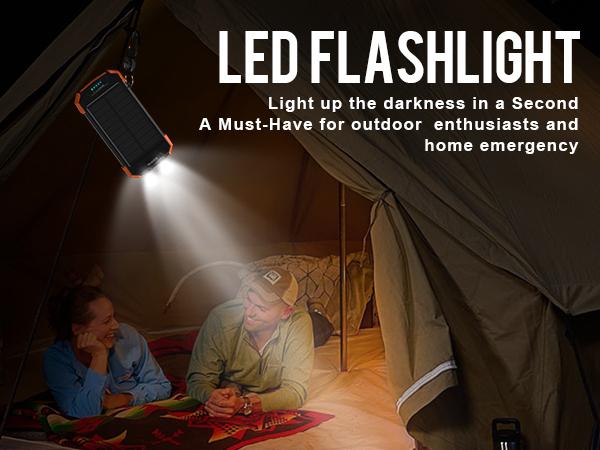 BLAVOR Solar Charger Power Bank, Portable Wireless Charger with 20W Fast Charging, USB-C Function, Dual Flashlight for Camping