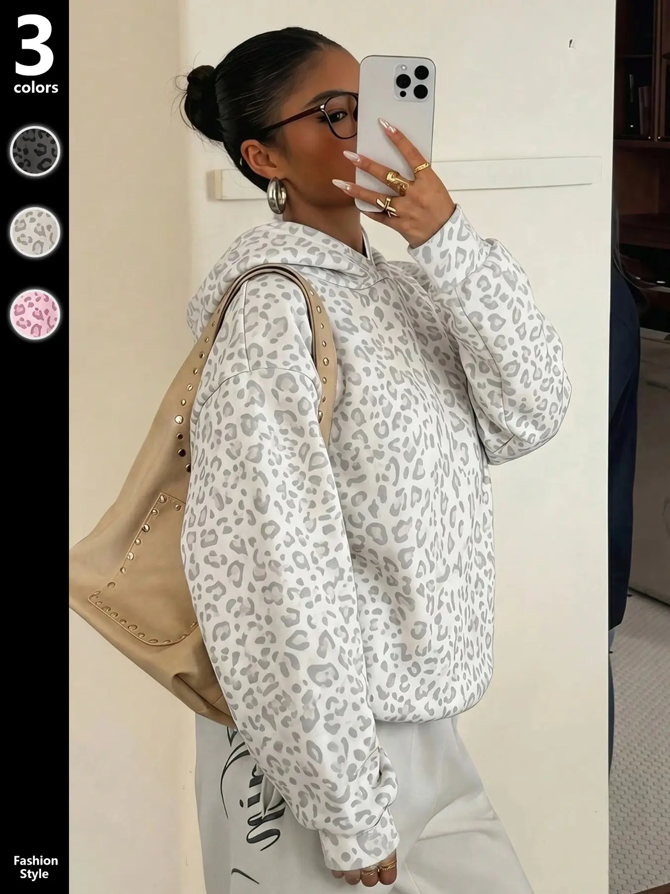 Women's Leopard Print Hoodie, Casual Loose Fit Sweatshirt, Comfortable Medium Stretch, Perfect for Daily Wear, Parties, and Gatherings