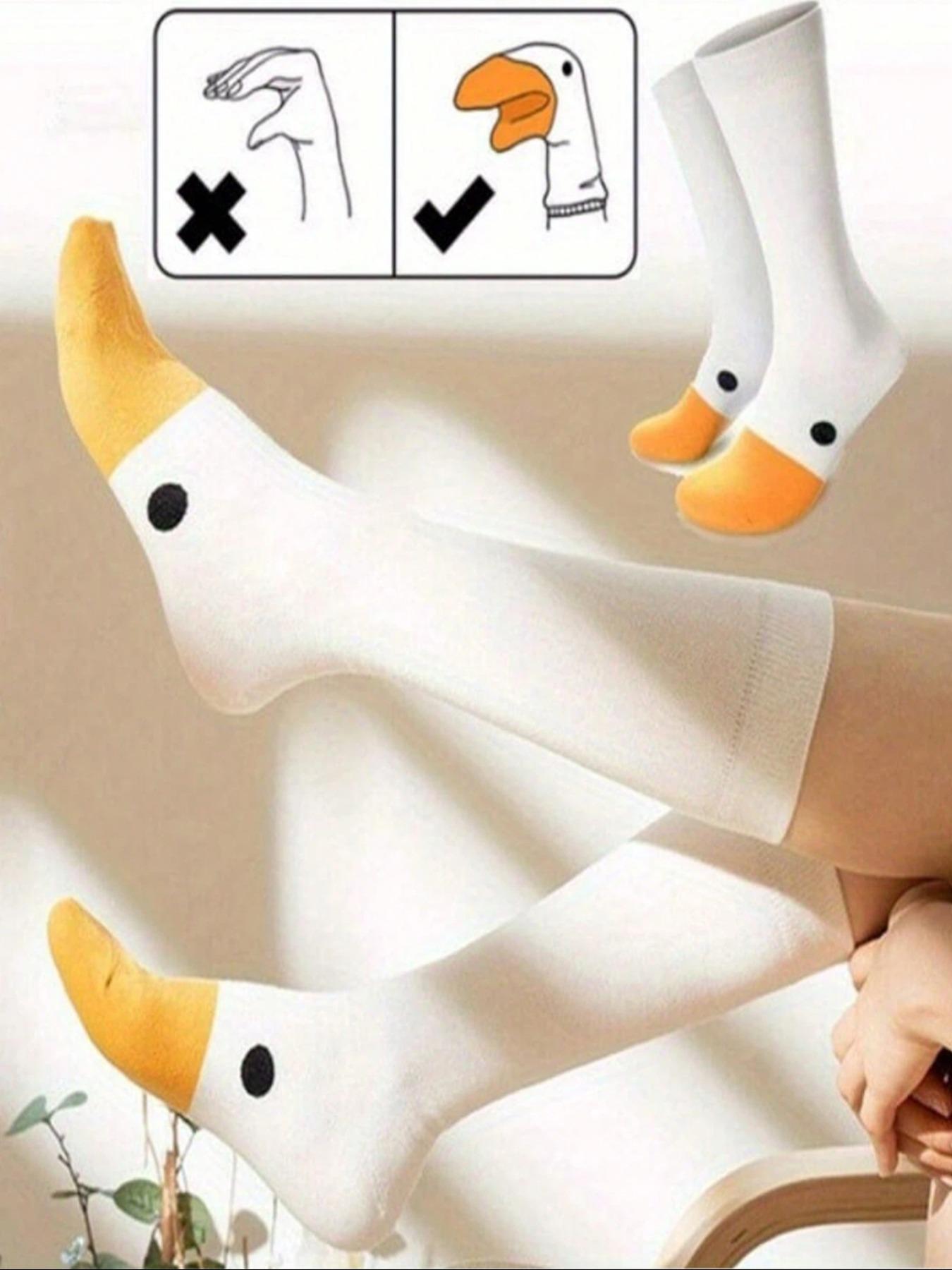 Adorable Cartoon Duck & Duckling Knee-High Socks, Soft Comfortable Socks, Unisex Spring Fall Winter Wear, Socks Set