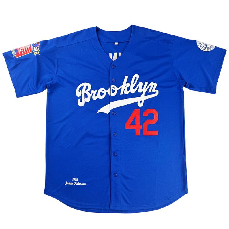 Men's Jackie Robinson #42 Legend star movie Jersey Blue White Retro Short Sleeves Button Down Baseball Jerseys Blue White Elastic fabric - delicate Embroidery retro sports style,Fashionable, Casual,loose front buckle baseball Shirt S-3XL Fan clothing