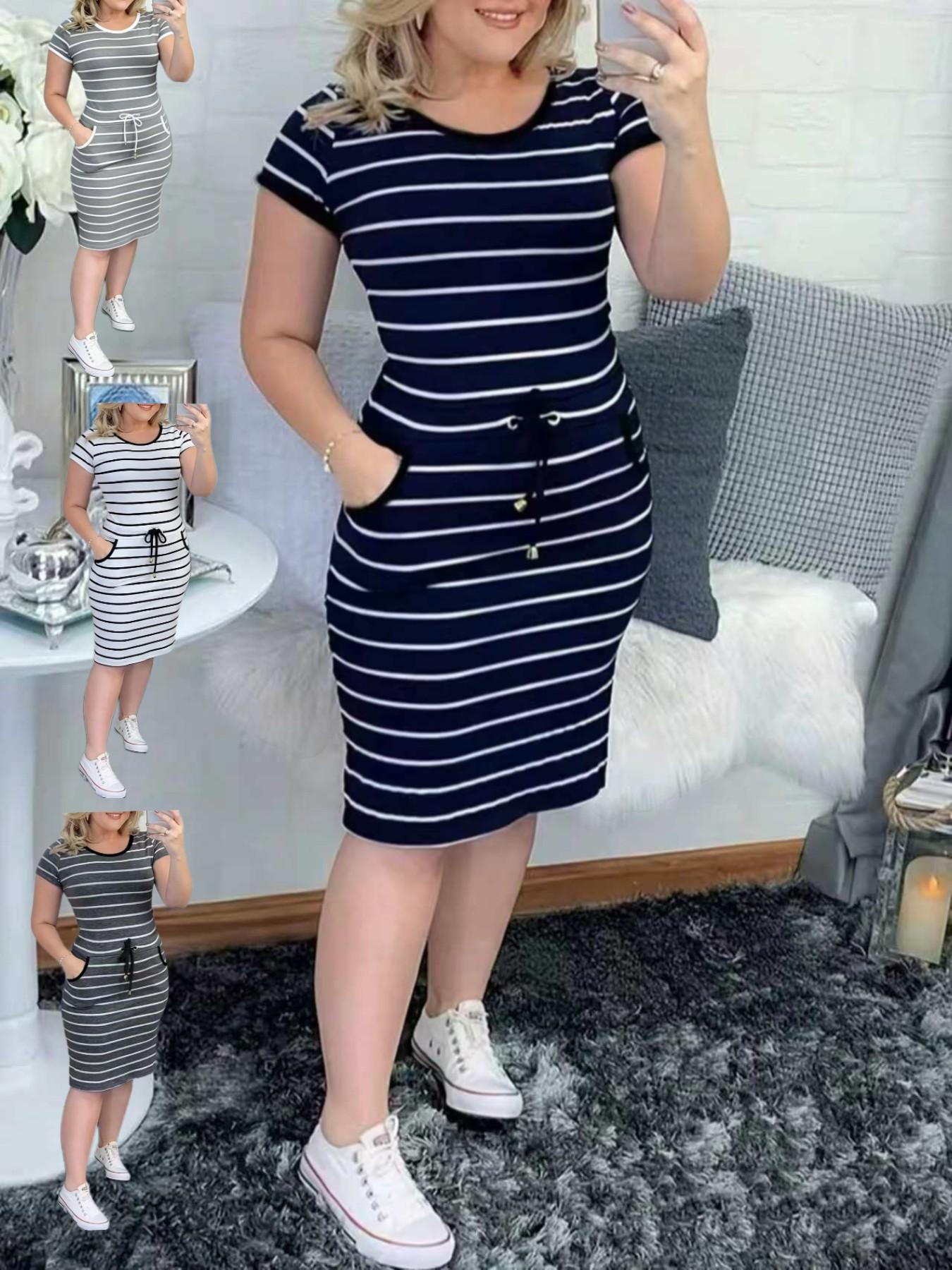 2026 New Casual Double Pocket Button Drawstring Bodycon Dress, Stylish and Comfortable Design, Perfect for Daily Wear