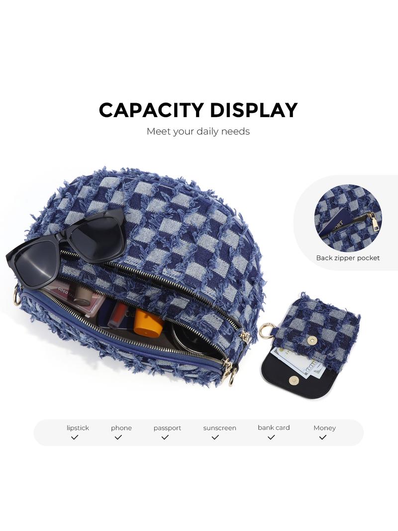 Large Denim Crossbody Bag for Women, Large Capacity Jean Shoulder Bag, Denim Shoulder Satchel, Stylish Purses and Handbags with Adjustable Strap and Coin Purse, Ladies' Saddle Bag, Girls Sling Bag for Commuting, Shopping, Dating