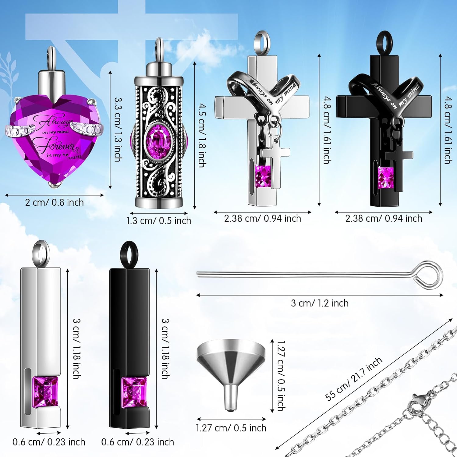 12 count Urn Necklace for Ashes Bulk Cremation  Heart Cubic  Stainless Steel Memorial Locket for Men Women