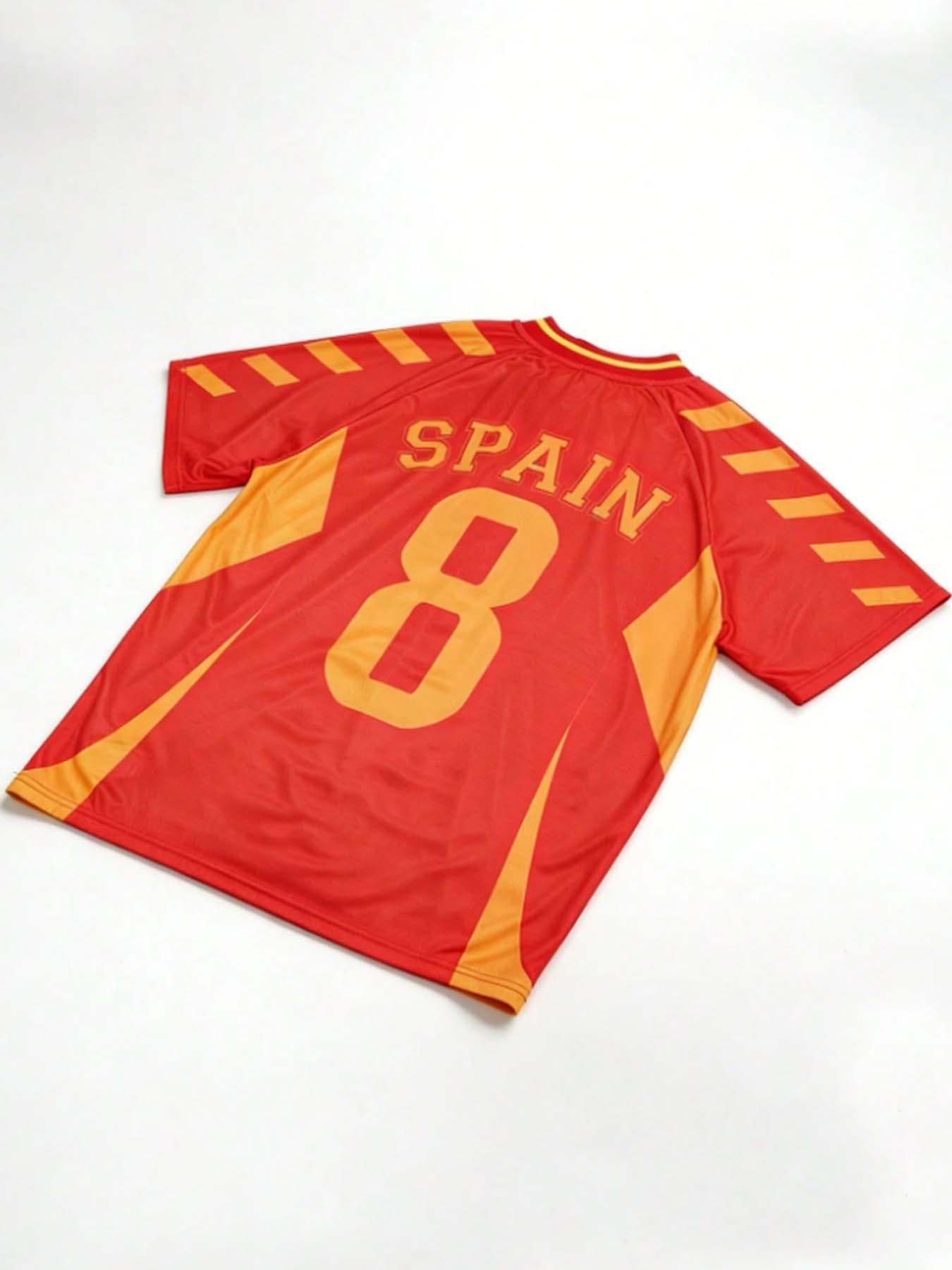 Men's Retro Football Jersey, Spanish Style Soccer Shirt, Classic Stripes, Fan-Designed, Casual Streetwear Football Top