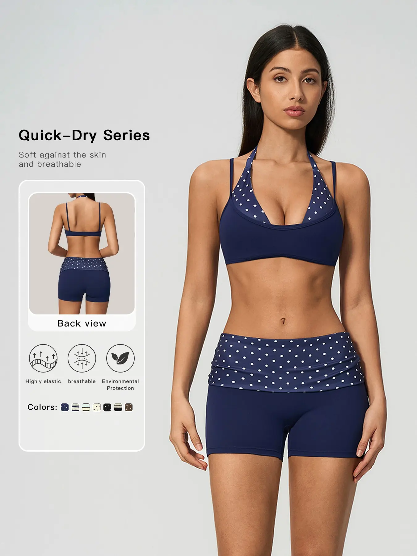 Dark blue with white polka dots