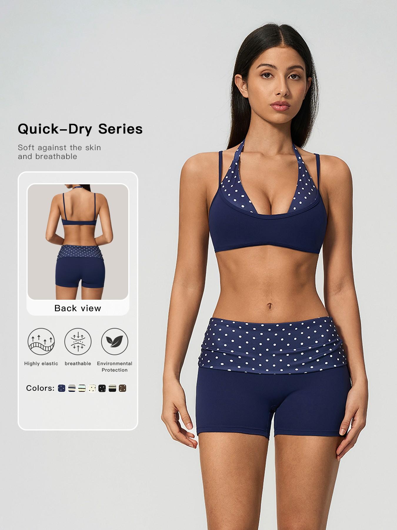 New Polka Dot Yoga Set, Halter Neck Strappy Fake Two-Piece Sports Quick-Dry Running Fitness Set, Comfortable and Stylish Athleisure Workout Set, Summer Fitness Outfit