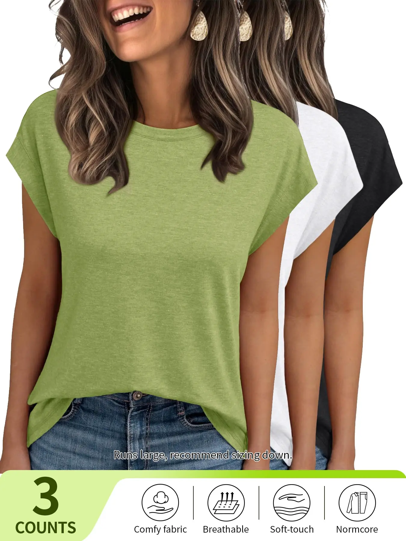 1/3pcs Women's Cap Sleeve Tops for Summer, Soft Stretchy Versatile Shirts, Casual Plain Soft, Cute Fitted Short Sleeve, Office Casual Date Everyday Wear