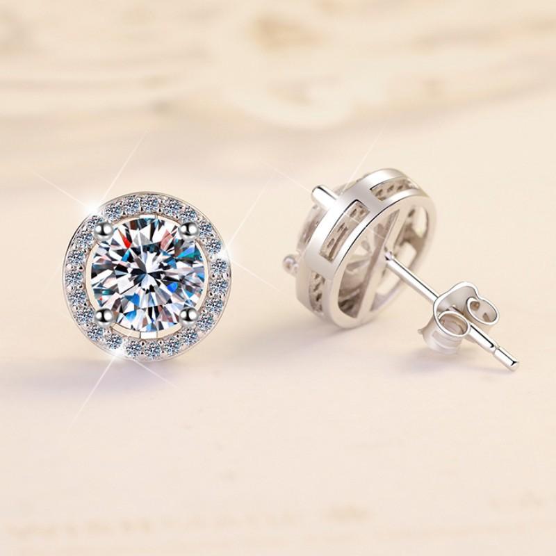 Women's S925 Sterling Silver Electroplated Gold Round-Setting VVS Grade Moissanite Stud Earrings - Unisex Classic Hip-Hop Style, Electroplated Finish, Adult Casual Everyday Wear Artificial Gemstone Jewelry, Choking Hazard Small Parts Note