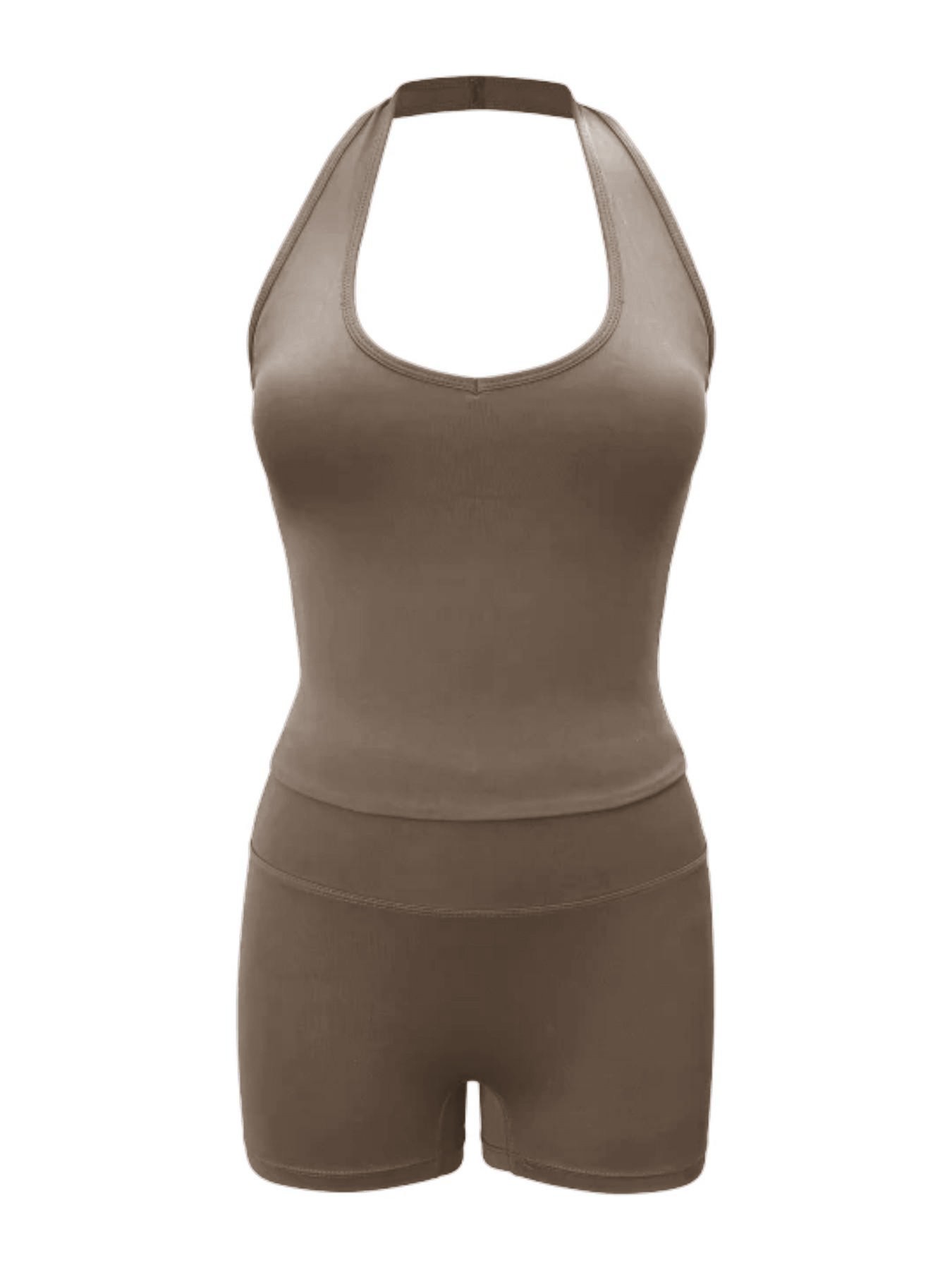 Sexy U-Neck Backless Halter Top Shorts Set, Elastic Comfortable Casual Wear, Perfect for Gym Yoga Running Daily