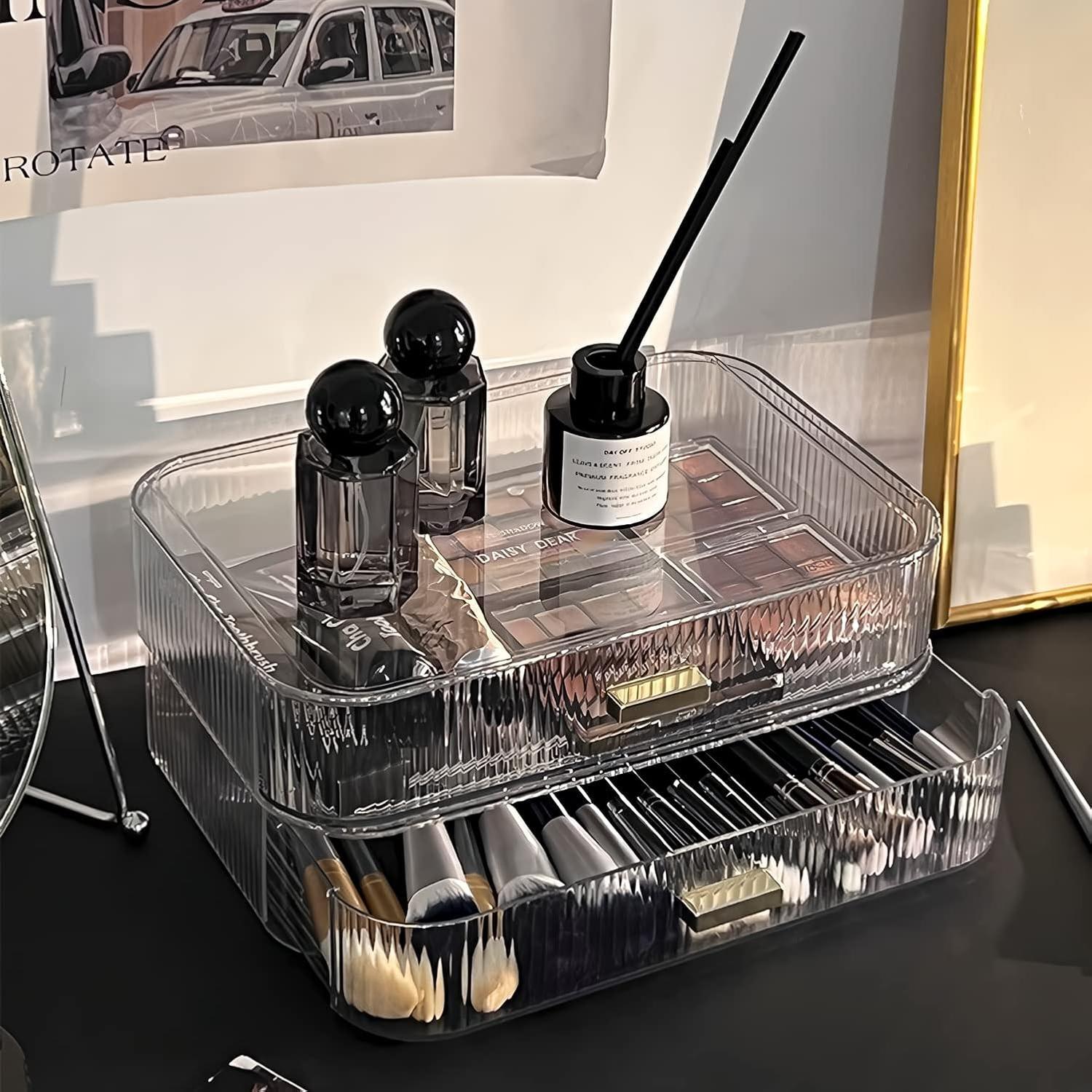 Stackable Clear Plastic Organizer Drawer | Organize Eyeshadow Palettes, , and Beauty Supplies  a