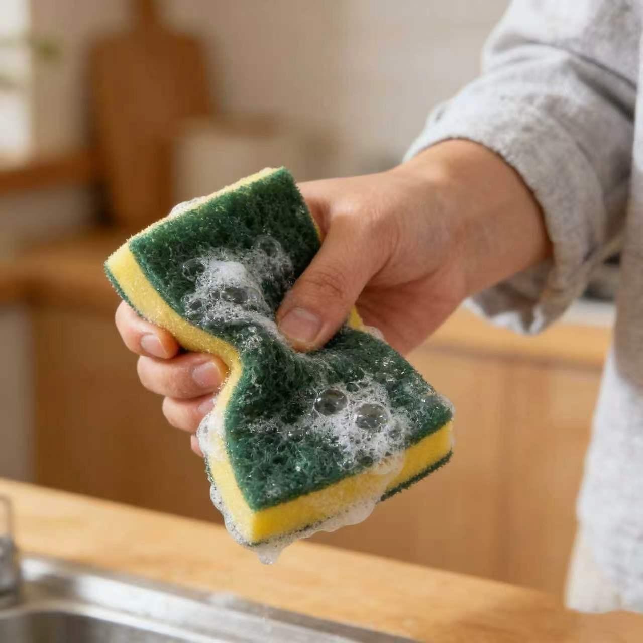 10 Pieces Waist Type Dual-Sided Cleaning Sponges, Simple Style, Oil Removal, No Scratching, Home Kitchen Daily Clean