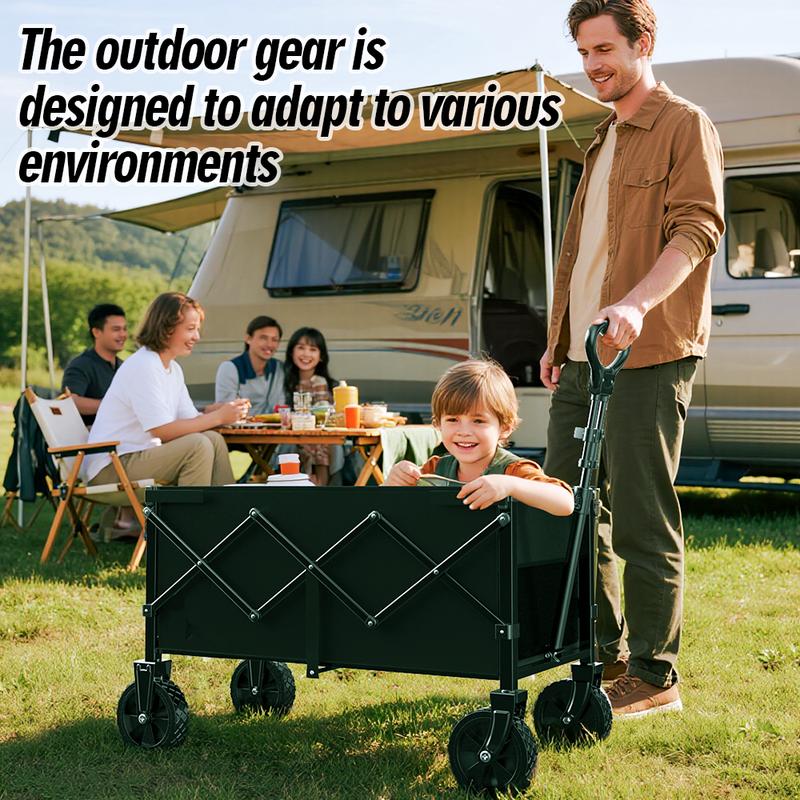 Heavy-Duty Foldable Utility Wagon with 360° Wheels & Adjustable Handle 450LBS Capacity Portable Cart for Groceries Camping Beach Folding Trolley