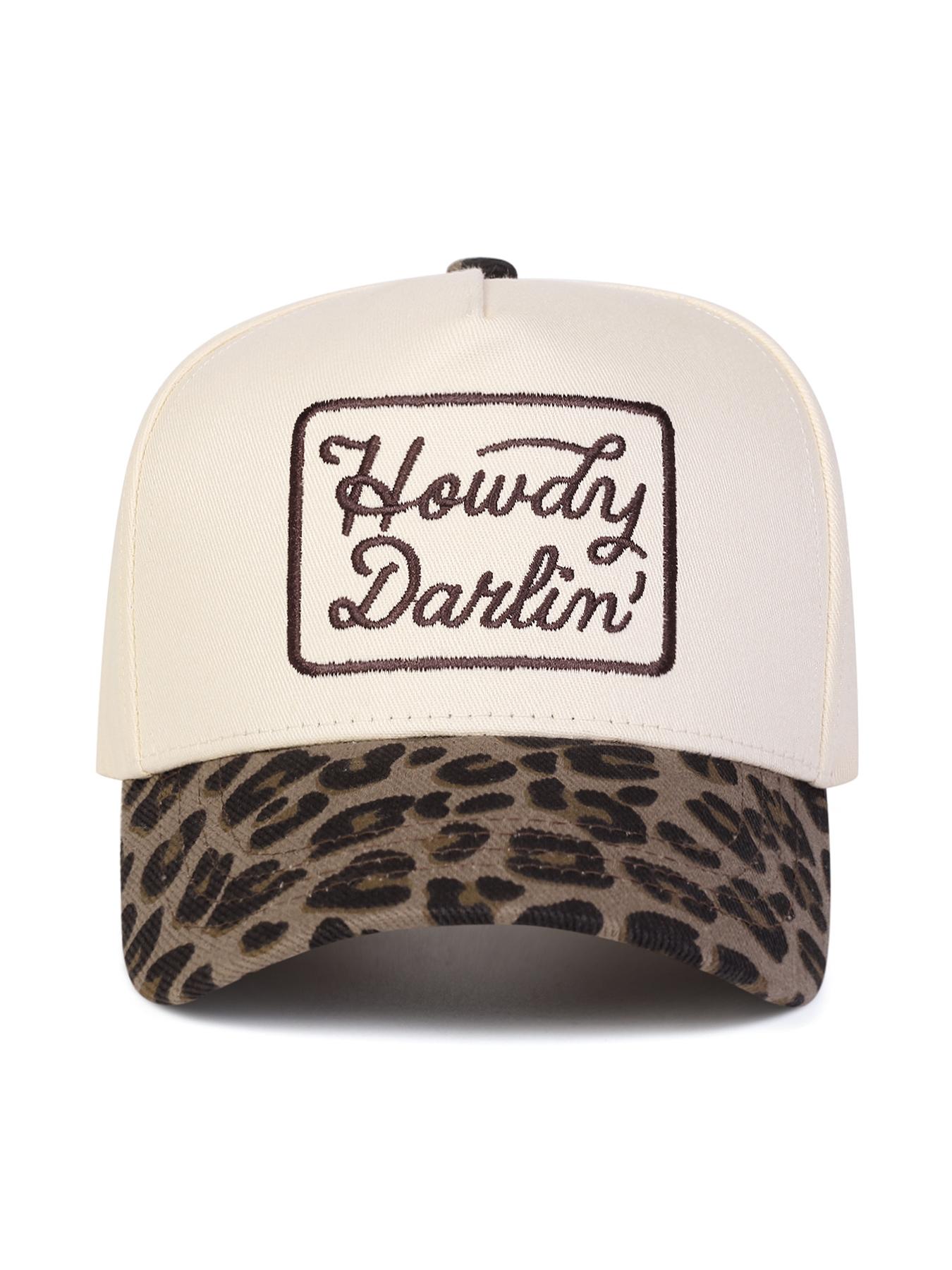 Unisex Adjustable Baseball Cap, Howdy Darlin Letter Embroidery Design, Casual Fitted Woven Fabric Hat for Spring & Fall Outdoor Activities, Camo Dad Hat, Embroidered Hat