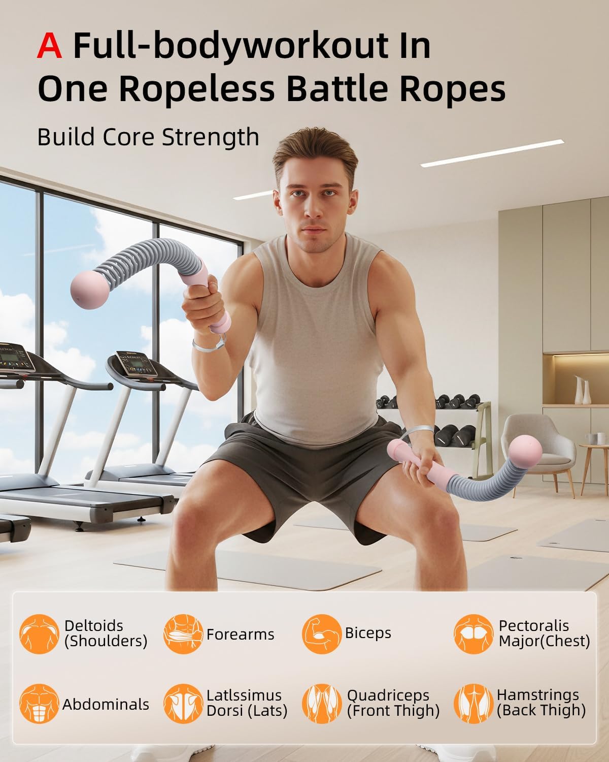 Abahub Portable Ropeless Battle Ropes, Adjustable Weights Cordless Battle Ropes for Home Gym with Storage Bag, Weighted Exercise Equipment for Low-Impact Workout, Strength & HIIT, for Men & Women