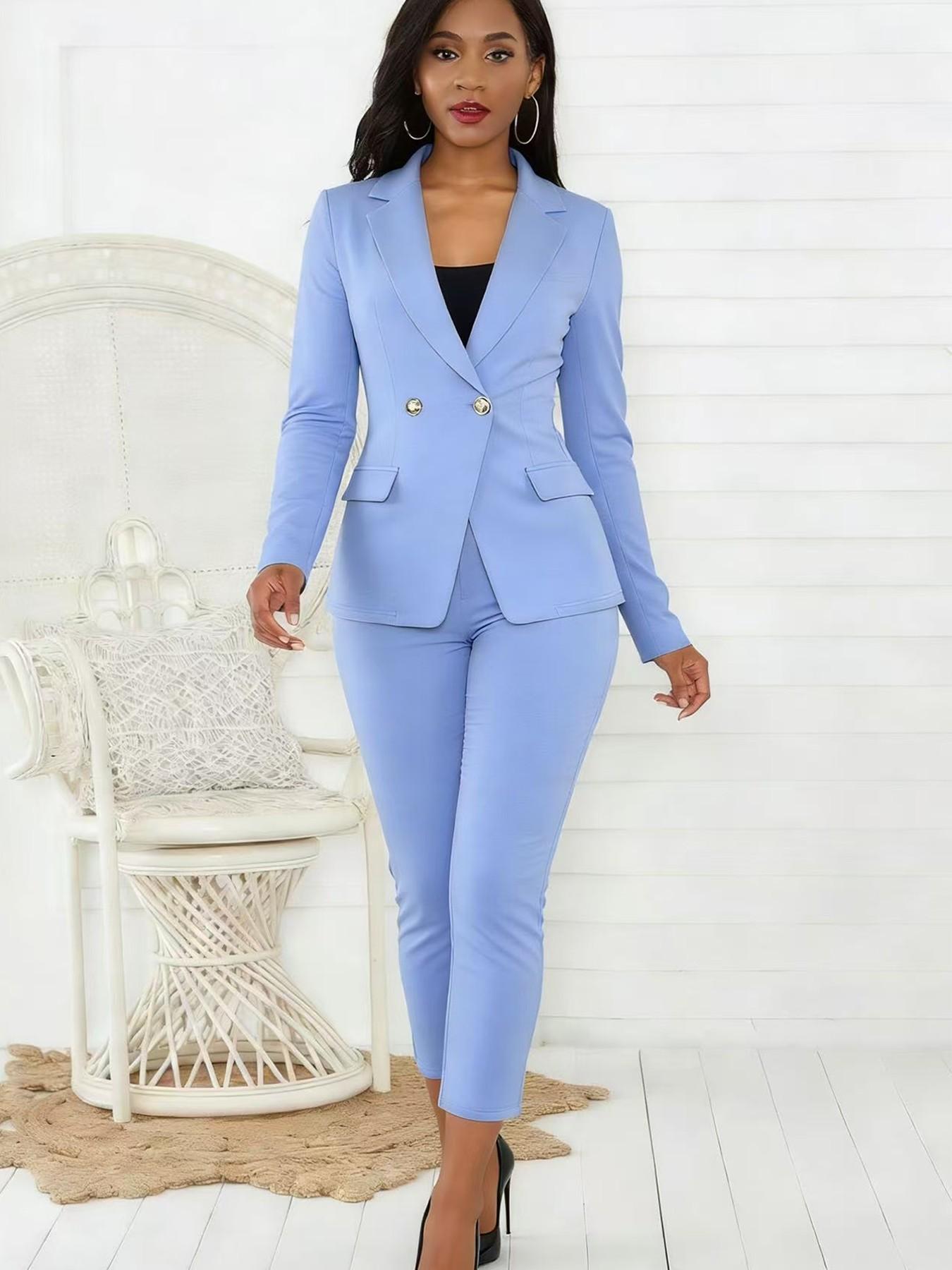 Women's Business Style New Arrival 2-Piece Set Casual Elegant Fashion Long Sleeve Blazer & Seven-Quarter Pants Suit M2631
