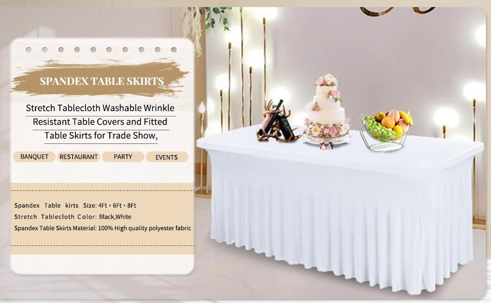 2/4/6 Pack Spandex 6ft/8ft Table Skirts for Rectangle Table Stretch Tablecloth Washable Wrinkle Resistant Table Covers and Fitted Table Skirts for Trade Show,Banquet,Restaurant,Party,Events Graduation Ceremony Decoration Greenery Decoration