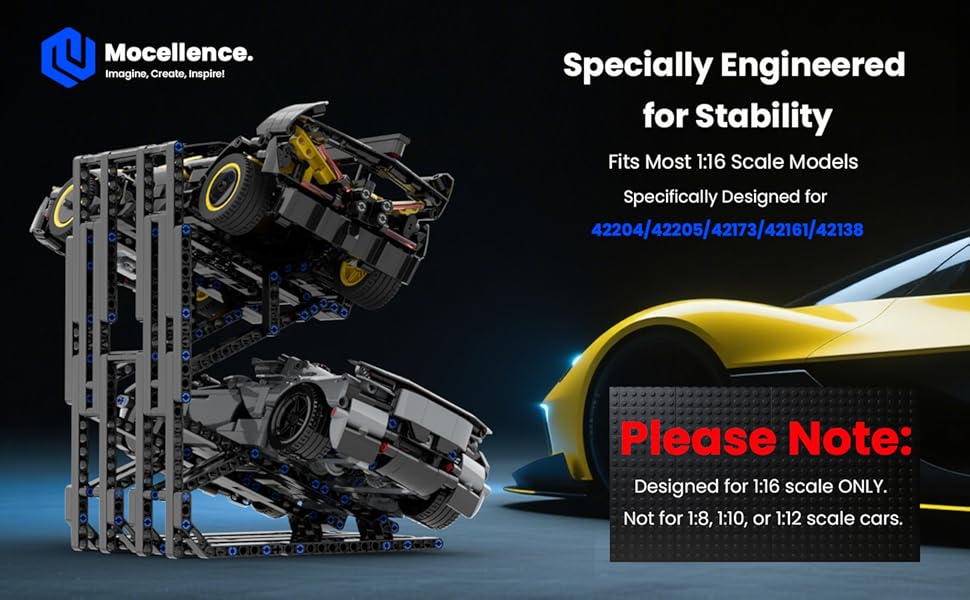 Display Stand for Lego Technic Cars (1:16 Scale Only), 2-Tier Stand for Lego Car 42204 42205 42173 42161 42138 and More, Display Building Set for Boys, Girls, Adults, Ages 6+
