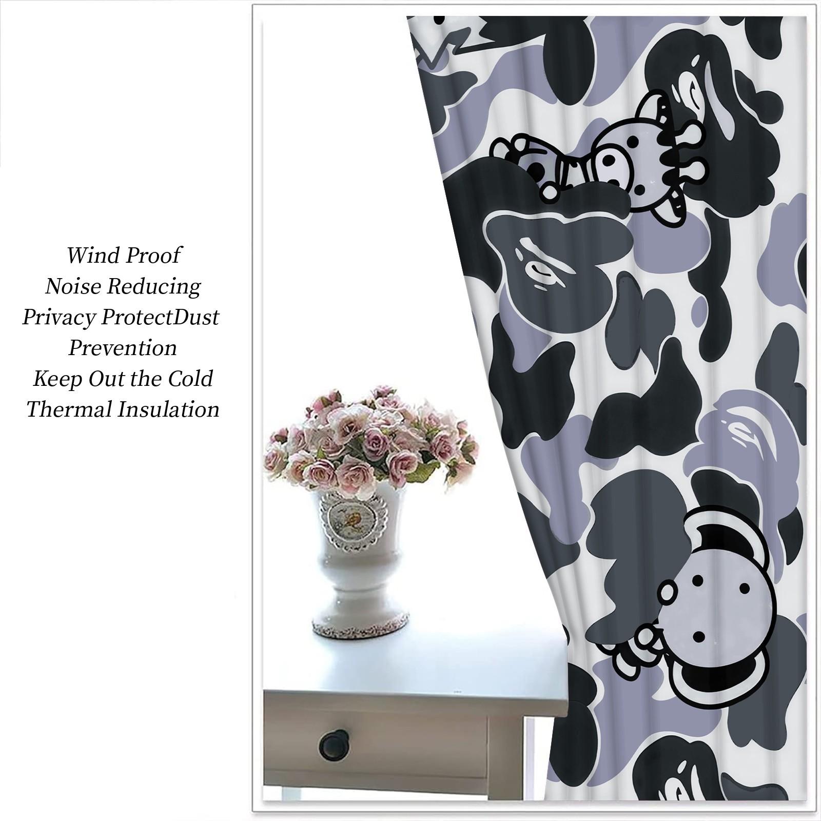 2 PCS Cartoon Camouflage Anime Style Blackout Curtains, Youthful Personalized Decorative Window Curtains, Easy to Open & Install, 85% Blackout Rate, Perfect Housewarming Christmas Birthday Gift for Teens & Trendy Toy Lovers