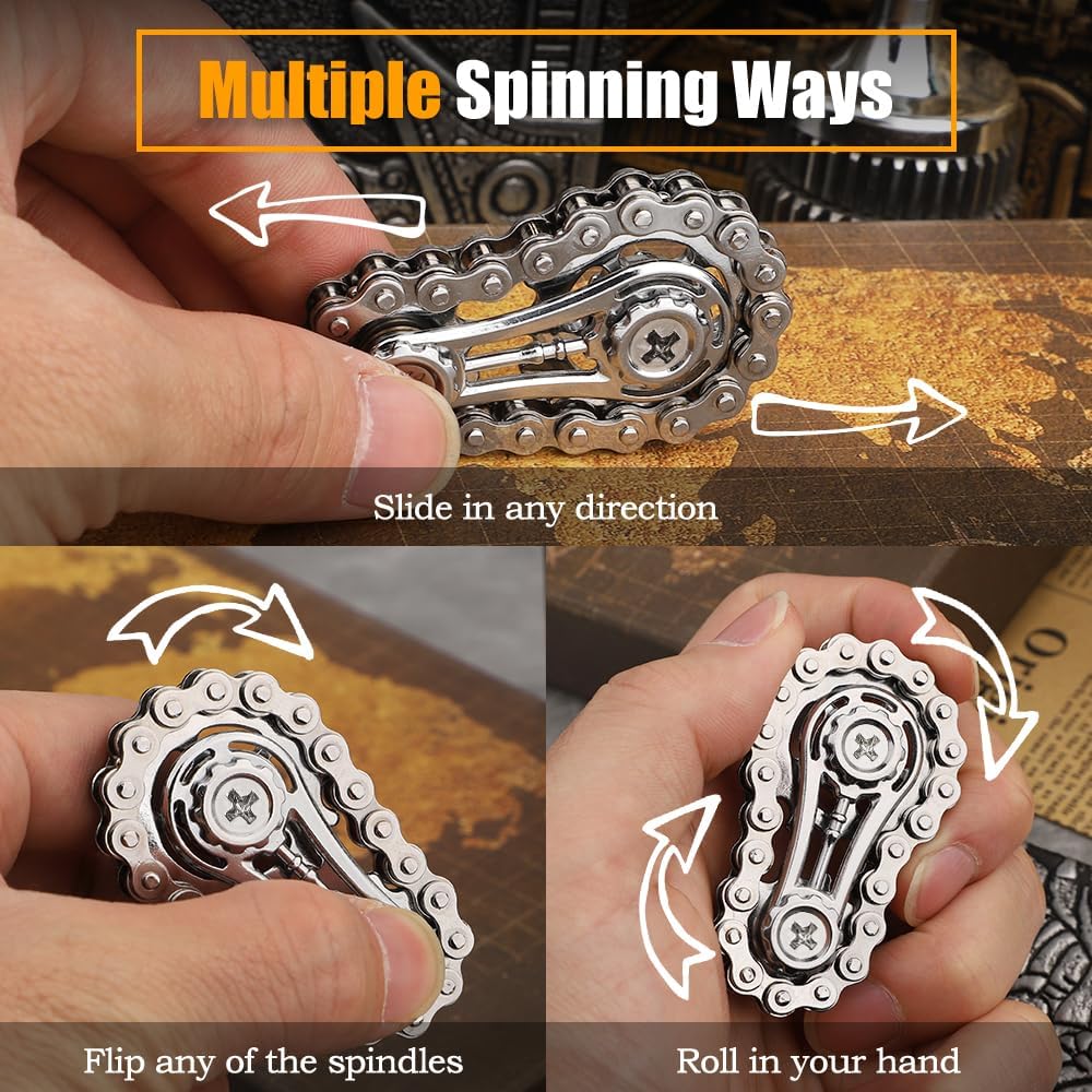 Assemble Bike Gear Fidget Chain – Hand Spinner Ring for Kids & Adults, Stress Relief Desk Gadget