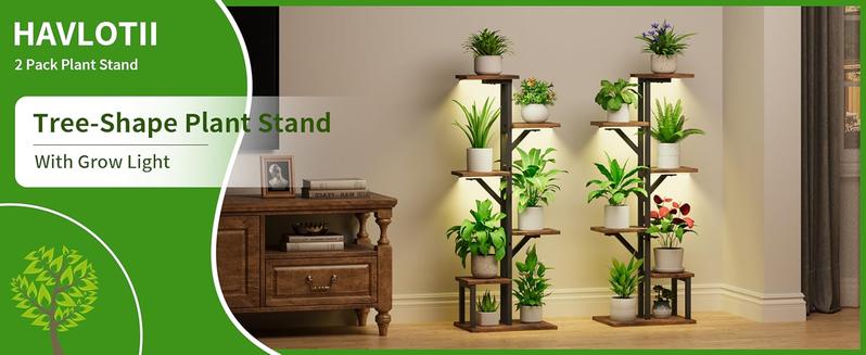2 Pack Plant Stand with Grow Lights , 5 Tiered Corner Shelves, 45" Rack Display for Pots Multiple, Flower Holder for Living Room Patio Balcony Décor