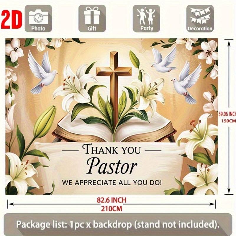 [party banner] 1pc, Thank You Pastor Theme with Cross, Open Bible & White Doves Background cloth,  Coming-of-age Ceremony, Christmas, Thanksgiving, Four Season, Entryway, Room Decor, Indoor/ Outdoor Celebrations, Baptismal Party Perfect Gift for Parents &
