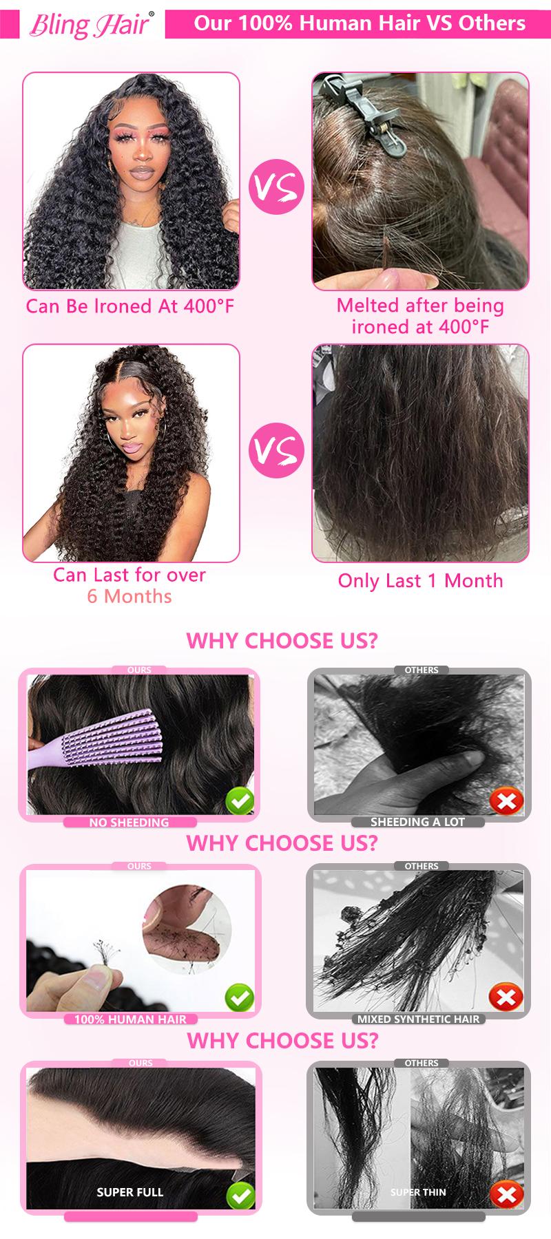 Bling Hair Deep Wave HD Lace front 13x6 13x4 Kinky Curly Human Hair Wigs Transparent Lace Frontal Wig PrePlucked 180 Density Wigs For Women with Baby Hair