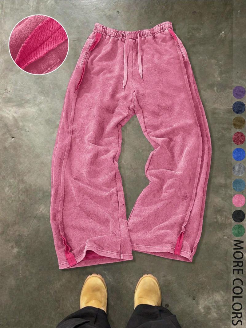 Men's Streetwear Cotton Joggers, Loose Fit Elastic Waist Knit Pants, Washed Fabric with Vintage Details, Casual Fashion for Daily Wear