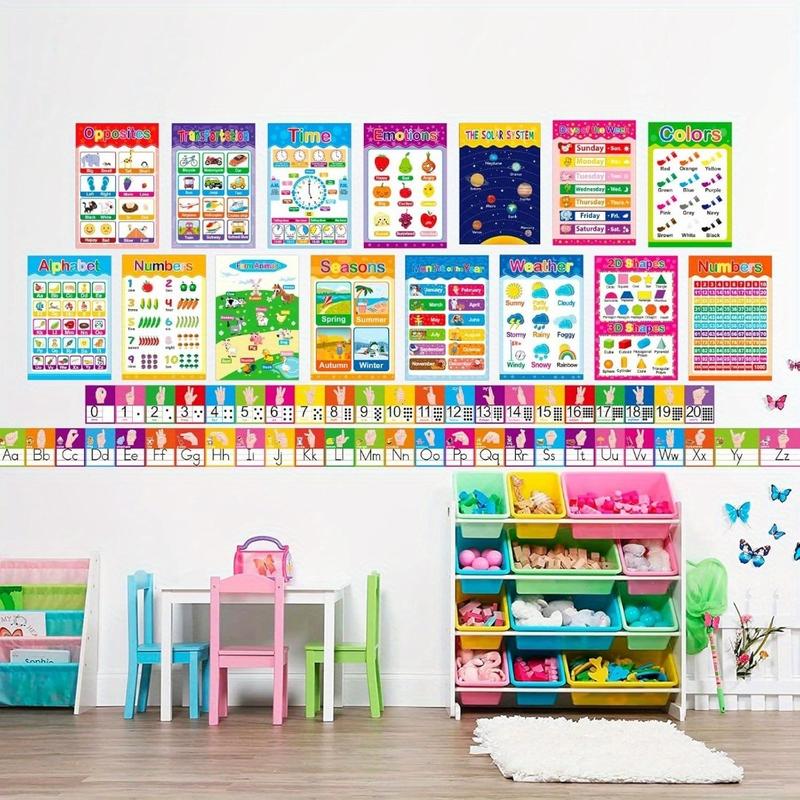 Alphabet Line Bulletin Board Set, 16pcs/set ABC Number 0-20 Wall Decorations, Educational Supplies for School Classroom Homeschool, Classroom Supplies Charts