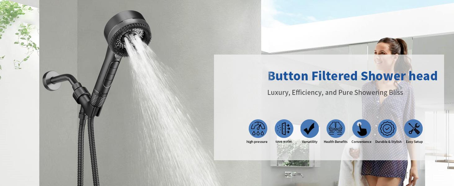 Shower Head Handheld Piano Button Plastic Sprayer Spray Rinse Rinser Multipurpose Adjustable Pressure Control Showerhead Detachable
