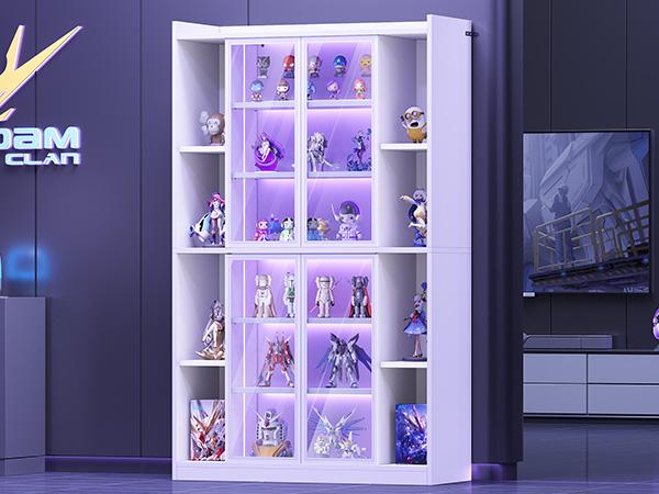 SEDETA Display Cabinet with Glass Doors, 6 Tier Tall Bookcase with LED Lights, Curio Cabinet with Adjustable Shelves, 64" Display Cases for Collectibles, Bedroom, Living Room, Office