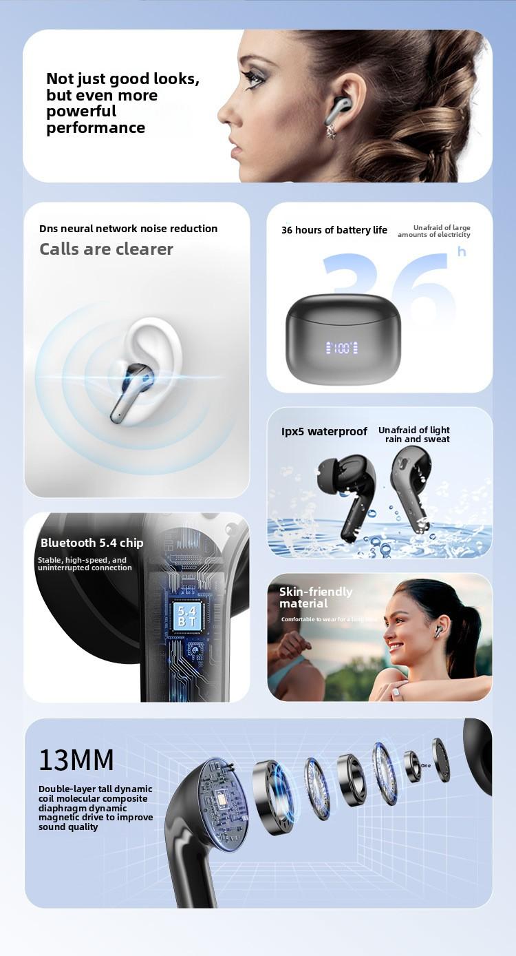 Digital in-ear noise reduction wireless headset Bluetooth link Deep Bass Stereo Earbuds stable fit ip7 waterproof