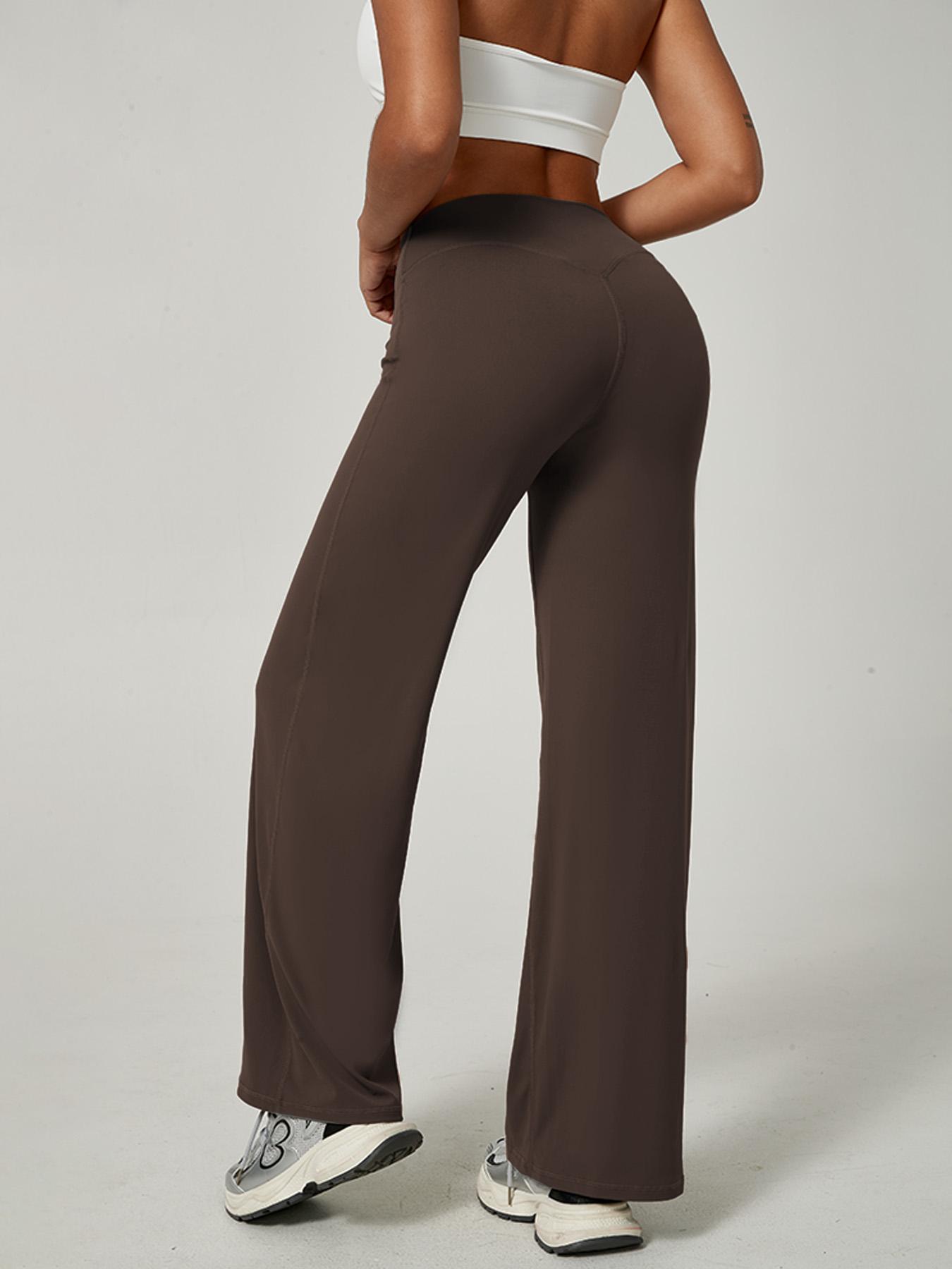 Women's High Waist Elastic Casual Soft Straight Leg Pants, Sporty Fitted Yoga Fitness Workout Pants, Fall & Winter Daily Wear