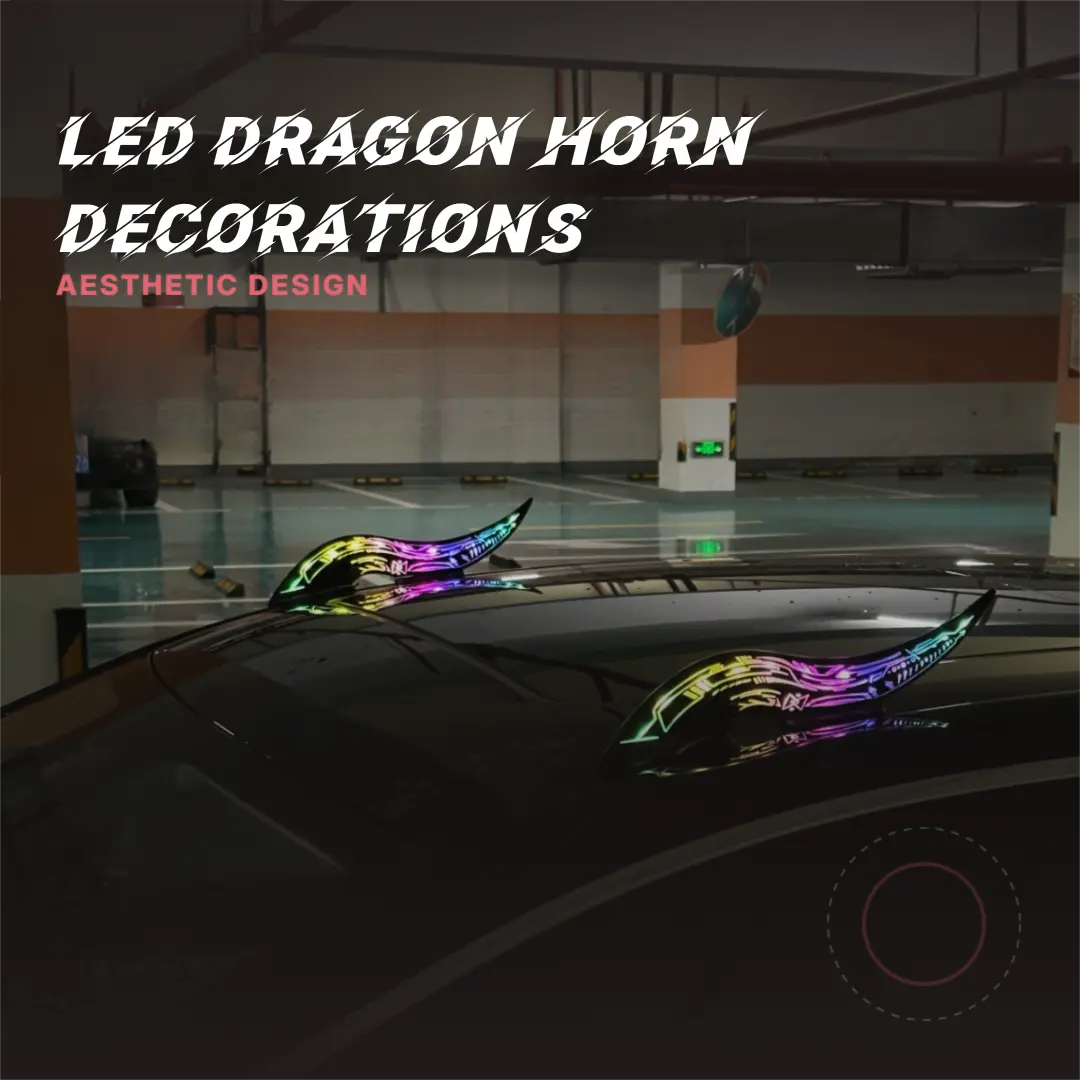 Cyberpunk Dragon Horn Car Roof Light, 32 LED Modes RGB Exterior Accessories, Type-C Rechargeable Peel & Stick Auto Decor, Cool Car Gadgets for Truck SUV sedan