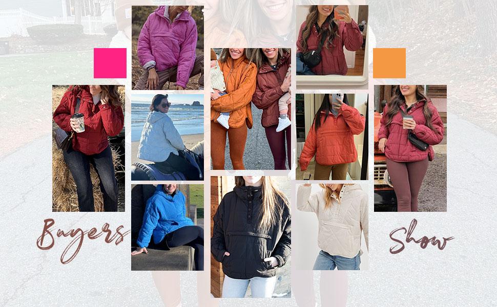 Molitree Women's Oversized Hooded Puffer Jacket Quilted Lightweight Winter Warm Pullover Padded Hoodies Coat