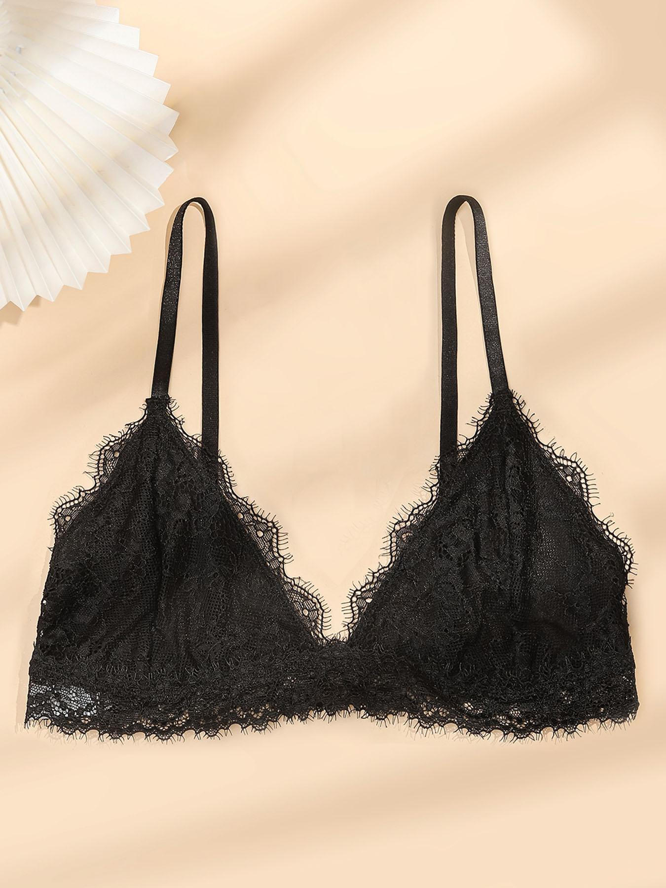 Minimalist Holiday Season Ultrathin Lightweight Bra Black Bridal lingerie Ladies Brassiere Floral Female Underwear For Small Breasts Eyelash Lace Bralette Bra Top Women Soft Seamless Bras Sexy Lingerie