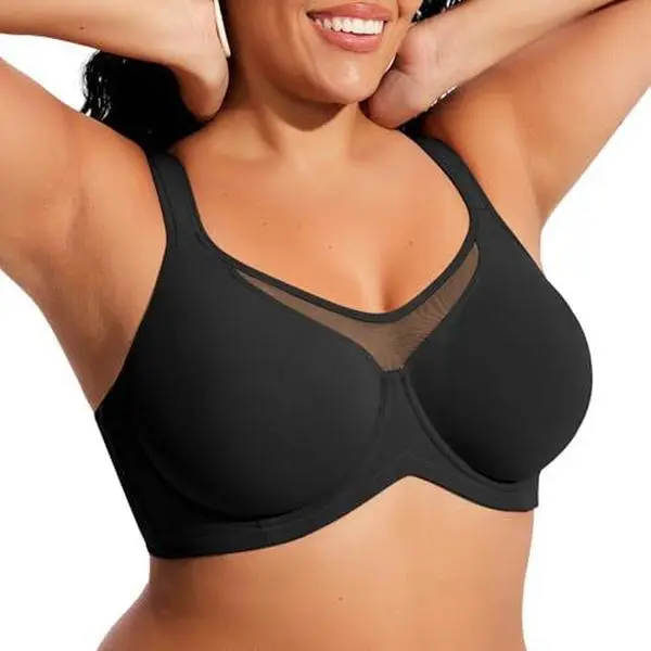 Women's Plus Size Full Coverage Underwire Bra, Mesh Panel Non‑Padded Minimizer Bra Wide Comfort Straps for Large BustWomen's Plus Size Full Coverage Underwire Bra, Mesh Panel Non‑Padded Minimizer Bra Wide Comfort Straps for Large Bust