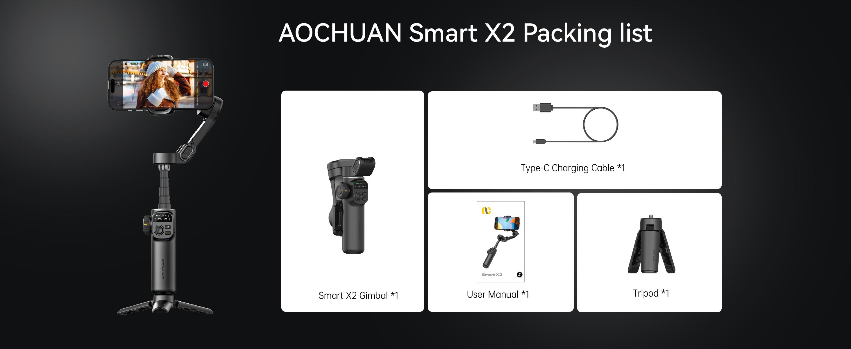 AOCHUAN Gimbal Stabilizer for iPhone, 3-Axis Smartphone Gimbal Built in 7.8' Extension Rod, Portable Gimbal Stabilizer w/OLED Display for iPhone/Android, Perfect for TikTok YouTube Vlogging-Smart X2 Black