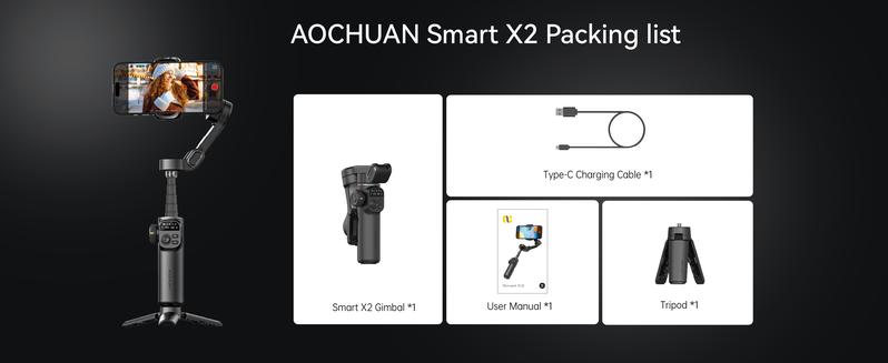 AOCHUAN Gimbal Stabilizer for iPhone, 3-Axis Smartphone Gimbal Built in 7.8' Extension Rod, Portable Gimbal Stabilizer w/OLED Display for iPhone/Android, Perfect for TikTok YouTube Vlogging-Smart X2 Black