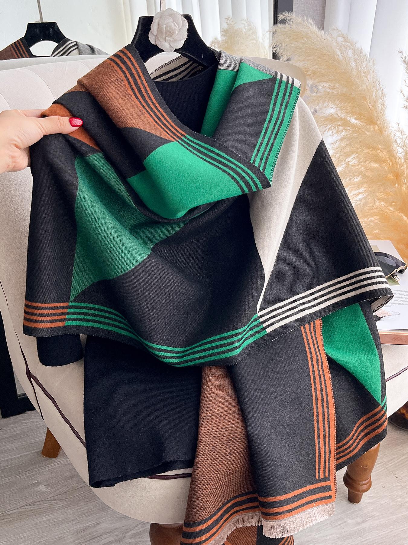Colorful Patchwork Print Scarf, Soft Warm Shawl Wrap for Fall & Winter, Casual Fashion Accessory, Modern Daily Wear, Thick Woven Fabric