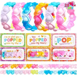 JOYFY 28 Packs Cards with Pop Fidget Bracelet Relief Finger Press Toy for Kids Classroom Exchange Prizes Party Favors