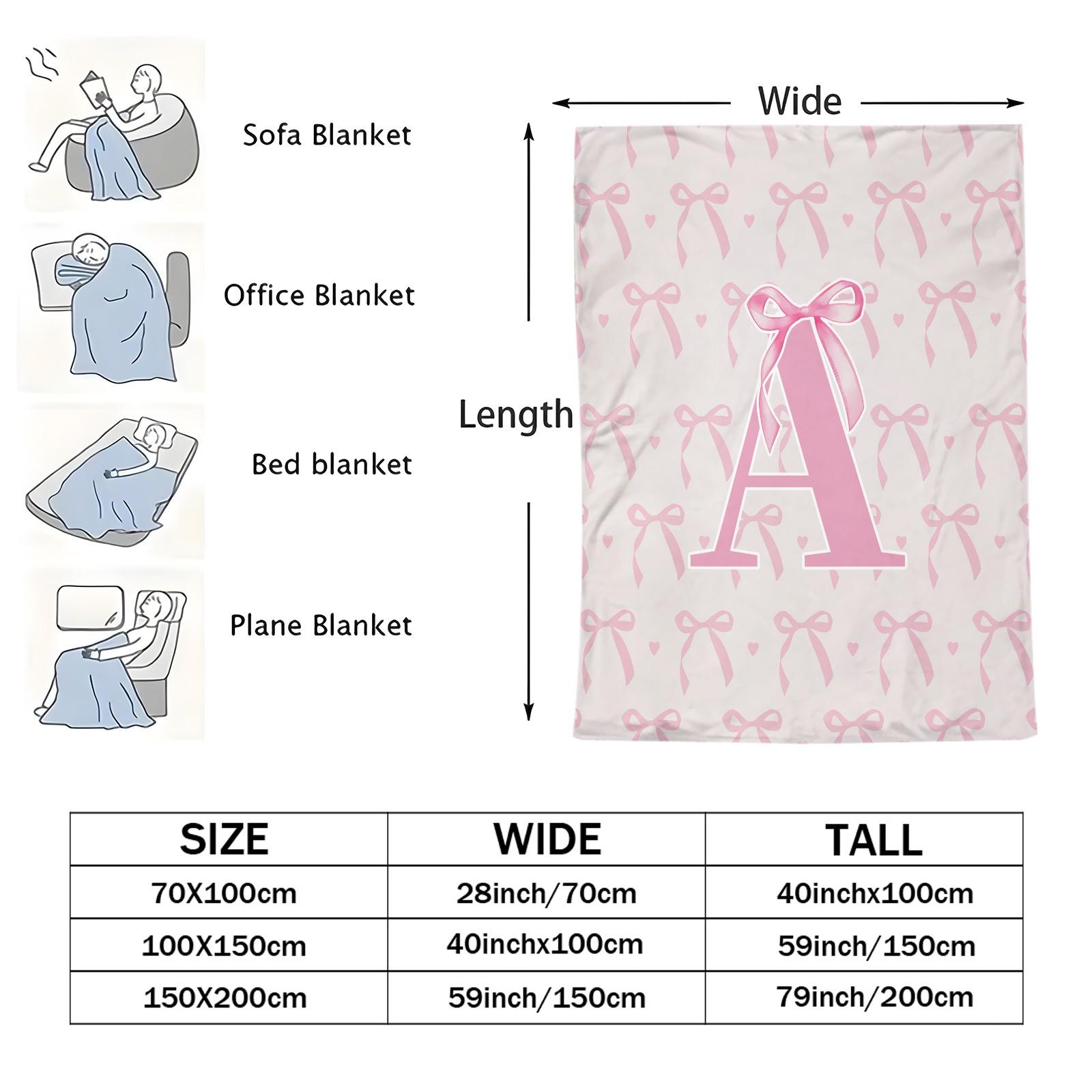 1Pc Bow Letter Flannel Blanket, Skin-Friendly Soft Lightweight And Comfortable, Versatile Multi-Use Easy to Store, Throw Blanket for Girls' Bedroom, Dorm And Home Nap