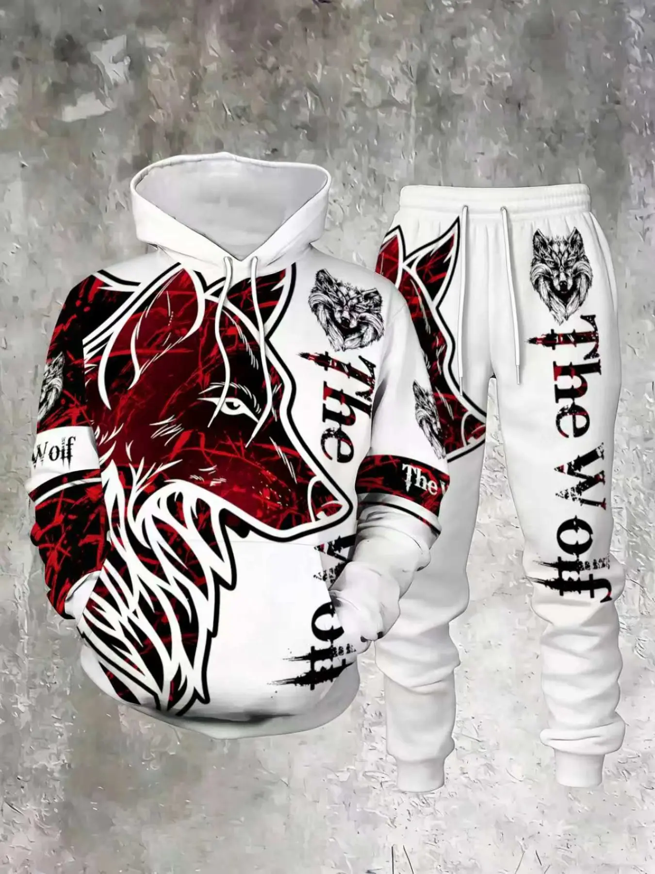 Men's 3D Wolf Pattern Hoodie and Sweatpants Set, Comfortable Fall Winter Casual Wear, Animal Print, Slim Fit, Durable Fabric