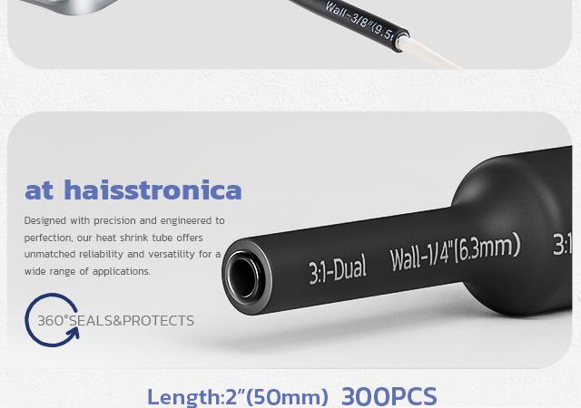 haisstronica 300PCS Heat Shrink Tubing,3:1 Ratio Marine Heat Shrink Tube Kit 6 Colors 3 Sizes Black, Red, Blue, Yellow,Green