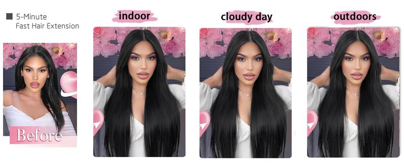 Black Clip in Hair Extensions 6PCS Straight Invisible 24inch Long Synthetic Thick Clips on Hairpieces for Women Girls Natural Full Head Party Daily Use 6OZ