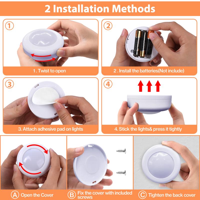 6-Pack RGB Puck Lights AA Battery-Powered (Not Included), Tap or Remote Control